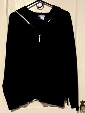 L.H. Sport Black Hooded Zip Up Sweater Hoodie Size XL